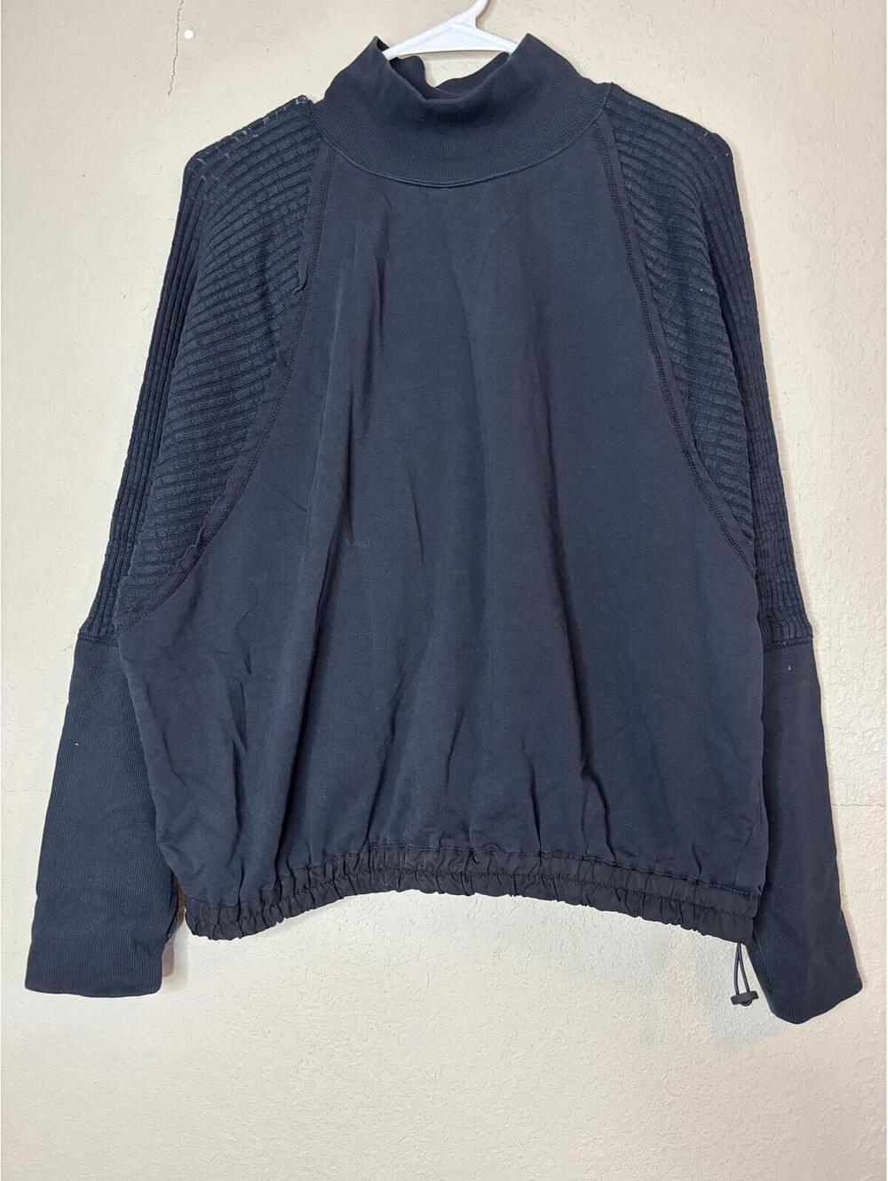 Free People Movement Black Ribbed Mock Neck Long Sleeve Pullover Sweatshirt